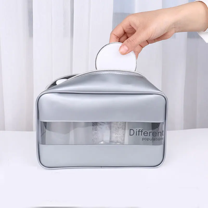 

PVC Silver White Cosmetic Case Fashion Female Jelly Bag Lady Makeup Pouch Transparent Beauty Organizer Pouch Women Cosmetic Case