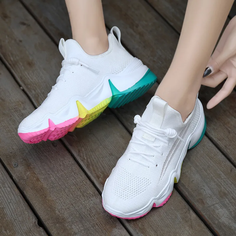 PINSEN Women Sneakers Vulcanize Breathable Rainbow Color Fashion Casuals Height Increasing Female Chunky Ladies Shoes | Обувь