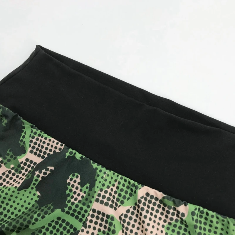 

Women's Summer High Waist Polka Dot Camouflage Print Skinny Track Shorts Black