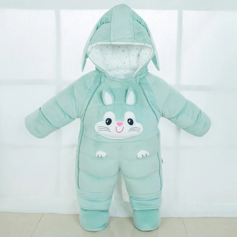 30 degrees cold Winter warm Baby girl Clothes New born Style Baby Rompers Baby Boys Jumpsuits cute Cartoon Infant Overalls - Цвет: rabbit green