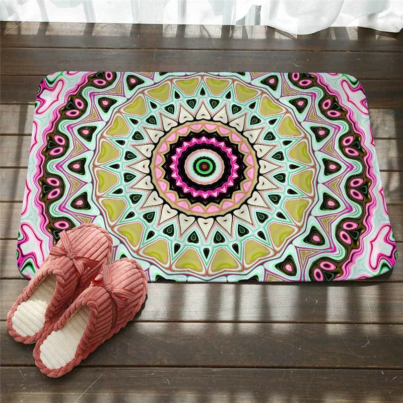 Напольные и дверные фланелевые коврики с изображением мандалы радужного цвета