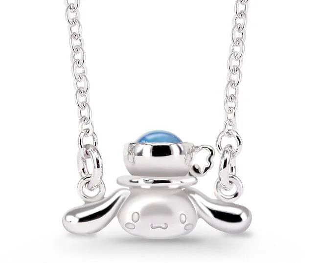 

Big Ears Dog Pendant Cute Dog Necklace Head Blue Diamond Dog