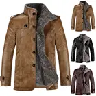 Мужское зимнее флисовое пальто с воротником-стойкой и карманами