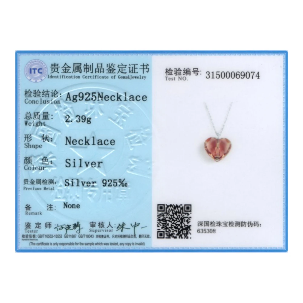 

LEKANI Sterling Silver 925 Jewelry Sweet Romantic Heart Necklaces Pendant For Women Red Austria Crystal Necklace Festival Gift