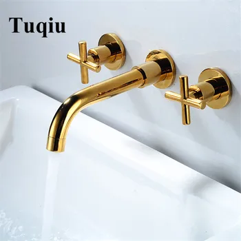 Vidric Tuqiu Basin Faucet Wall Mounted Double Handle Mixer Tap Hot & Cold In-wall Antique Bronze Basin mixer Total Brass Sink Fa