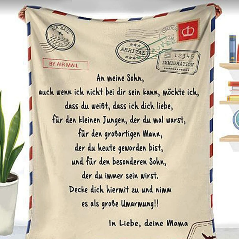 

Personalized Flannel Blanket to Daughter Son German Letter Printed Quilts Gift
