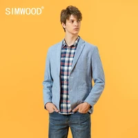 simwood 2021 autumn new pinstripe casual blazer men cotton linen jackets slim fit plus size brand clothing sj130052