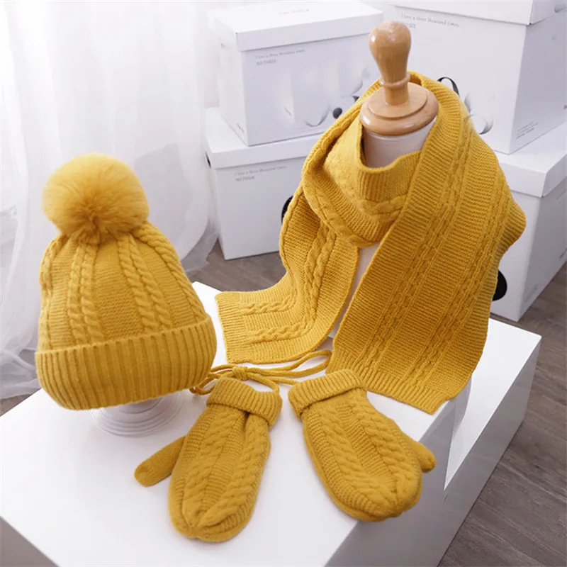 

Baby Winter Warm Beanies Hat 3 Pcs Set For Boy Girl Hat Scarf Glove 2020 Kid Child Knit Pompom Cap Scarves Mittens Suit 1-5T