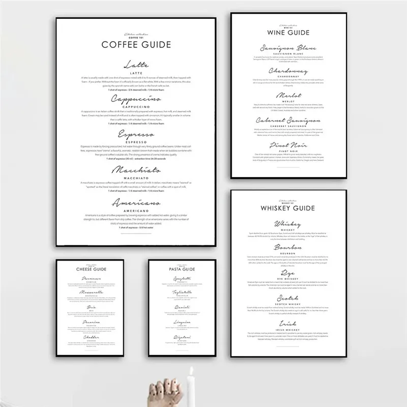 

Coffee Guide Whiskey Poster and Laundry Guide Art Canvas Painting Mural Art Wall Decoration for Kitchen Room