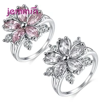 100 real 925 sterling silver rings jewelry sparkling fashion zirconia rings flower pattern promise finger ring for girl women