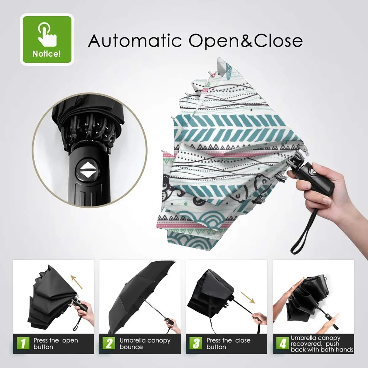 Offerte Automatico Ombrello Pioggia Donne Three-ombrello Di Boho Geometrica Antivento Ombrello Femminile Impermeabile Parasole