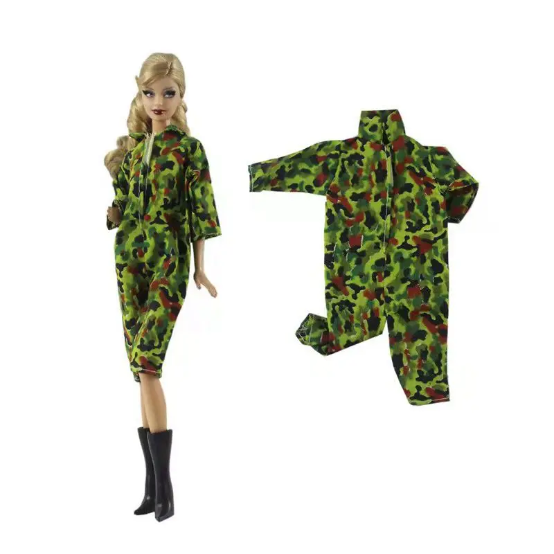

Green Military Uniform Army Clothing Jumpsuits For Barbie Dolls Clothes Multicam Camouflage Outfits 1/6 BJD Doll house Accessory