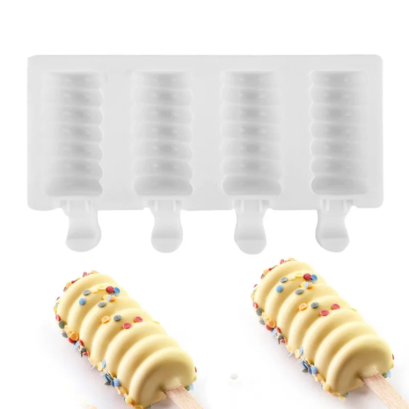 

Silicone Ice Cream Molds 4 Cell Ice Cube Tray Food Safe Popsicle Maker DIY Homemade Freezer Ice Lolly Mould Home Ice Cream tools