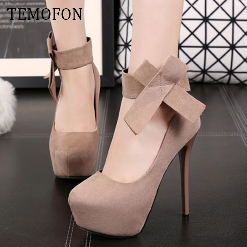 Женские туфли-лодочки TEMOFON черные замшевые туфли на платформе и высоком каблуке