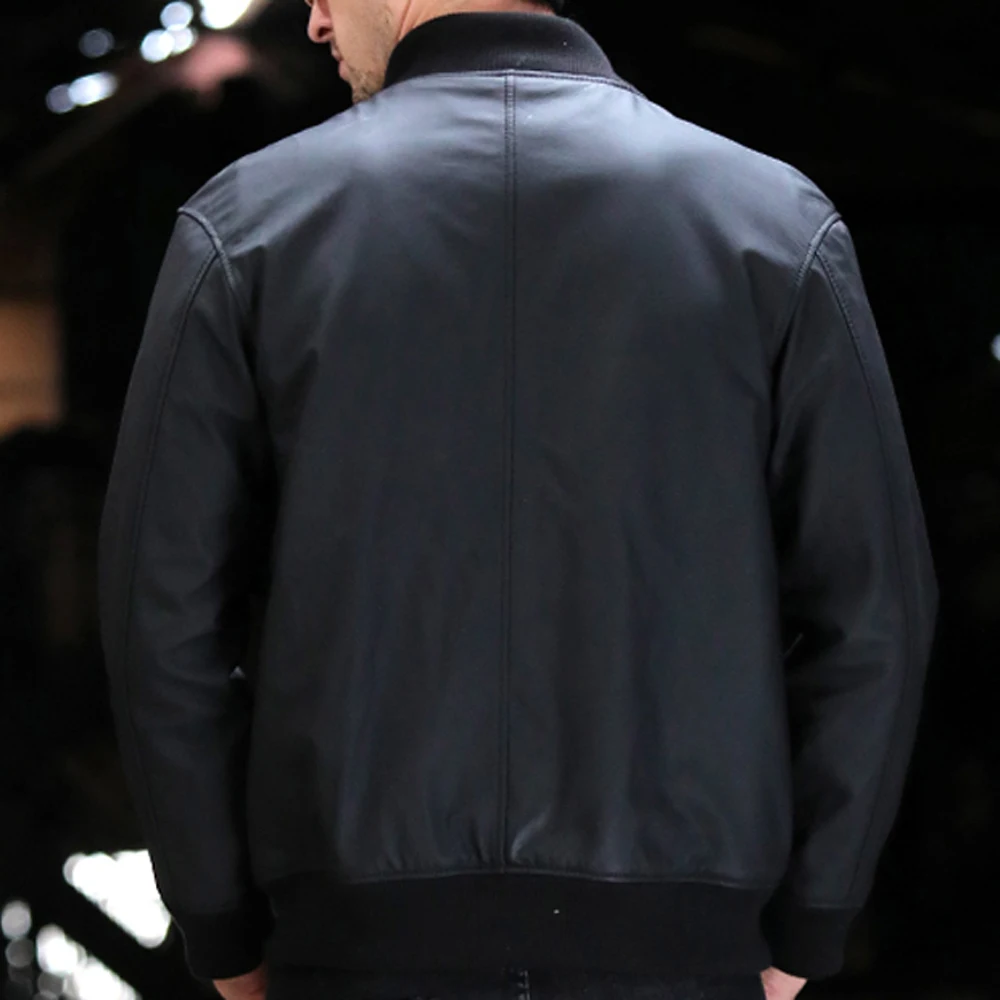 Мужская деловая кожаная куртка из 100% натуральной кожи повседневная черная