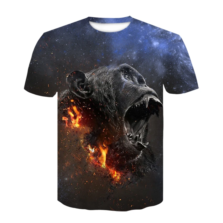 

2021 summer 3D printing men's T-shirt animal T shirt o-neck short-sleeved tiger tshirt black tops hip-hop short-sleeved clothing