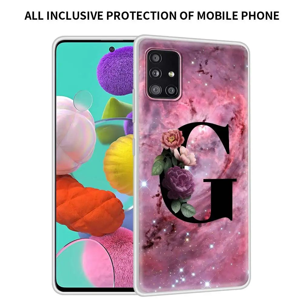 

Letter A B Flowers Pink Translucent Matte Case For Samsung Galaxy A51 A71 M30s A91 A41 A31 A21 A12 M51 M31 Shell Phone Cover