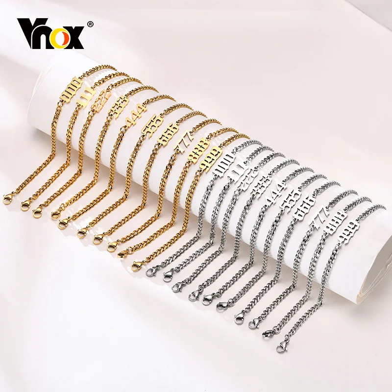 

Vnox Angel Number Charm Bracelet for Women,GoldTone Stainless Steel Cuban Chain Bracelets, Adjustable Link Chain for Teen Girls
