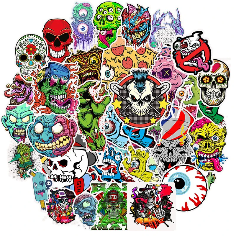 

50pcs Terror Series Sticker Graffiti Skeleton Funny Stickers For DIY On Travel Case Skateboard Guitar Fridge Waterproof Decals