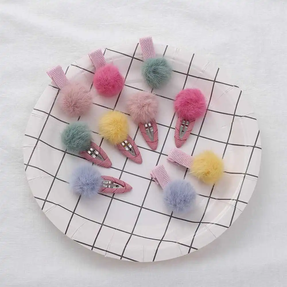 

5PCS SET Girls Hairpins with Small Lovely Soft Fur Pompom Mini Ball Gripper Hairball Pom Hairclips Children Hair Clip