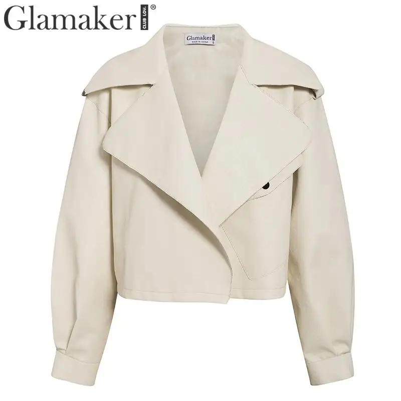 Glamaker однотонная искусственная кожа короткая зимняя куртка женская с длинным рукавом Базовая осенняя куртка пальто Женский бомбер повседневная кожаная новая куртка