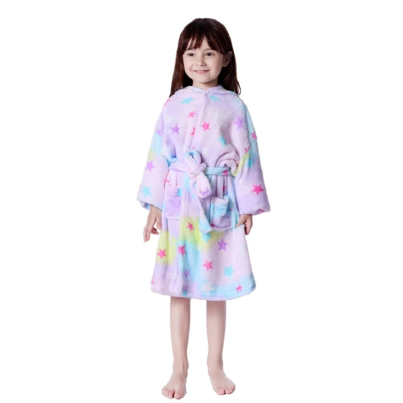 Kigurumi/Детские Банные халаты с капюшоном и единорогом; детский банный халат со звездами и радугой; пижамы для мальчиков и девочек; ночная рубашка; детская одежда для сна