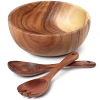 wooden salad bowl large tableware 9 4 inch acacia wood salad wooden bowl with spoon can be used for fruit salad kitchen supplies