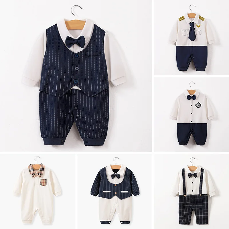 

Baby One-piece Long Sleeve Gentleman Baby Outing Korean Romper Climbing Spring and Autumn Newborn Clothes Infant Formal Wear