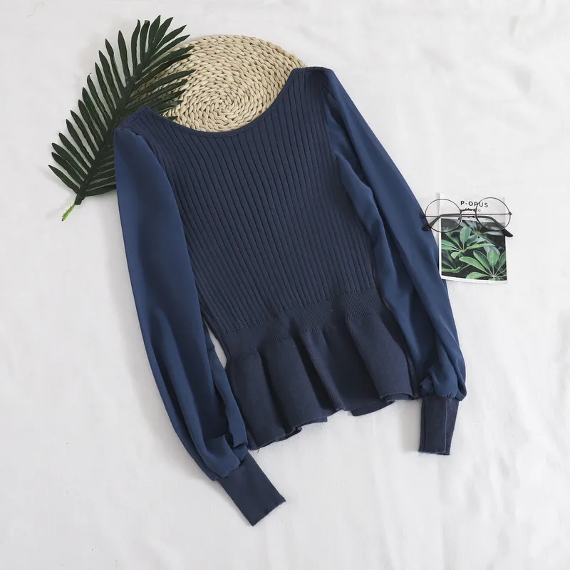 JoinYouth Sweet Solid Women Sweaters Ruffles Chiffon Patchwork Short Pullovers Fashion 2020 Autumn Female V Neck Pull Femme J262 | Женская