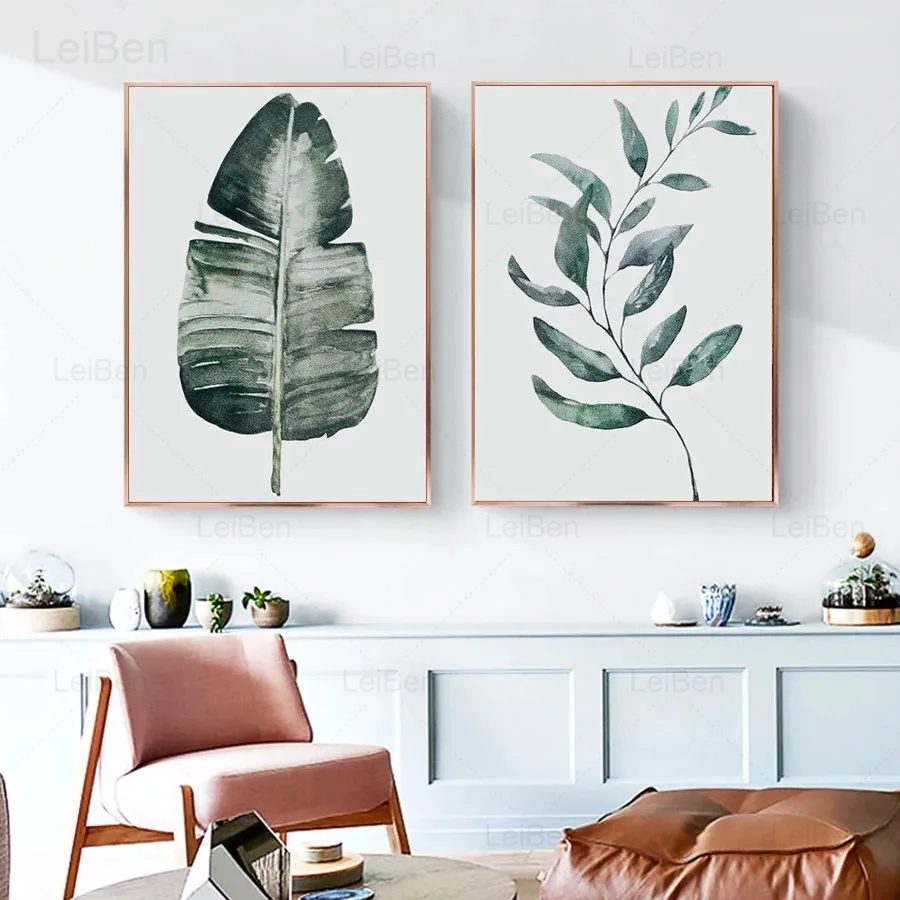 

Modern Minimalist Tropical Plant Canvas Painting Green Leaf Print Picture Without Frame Home Decoration Poster for Living Room