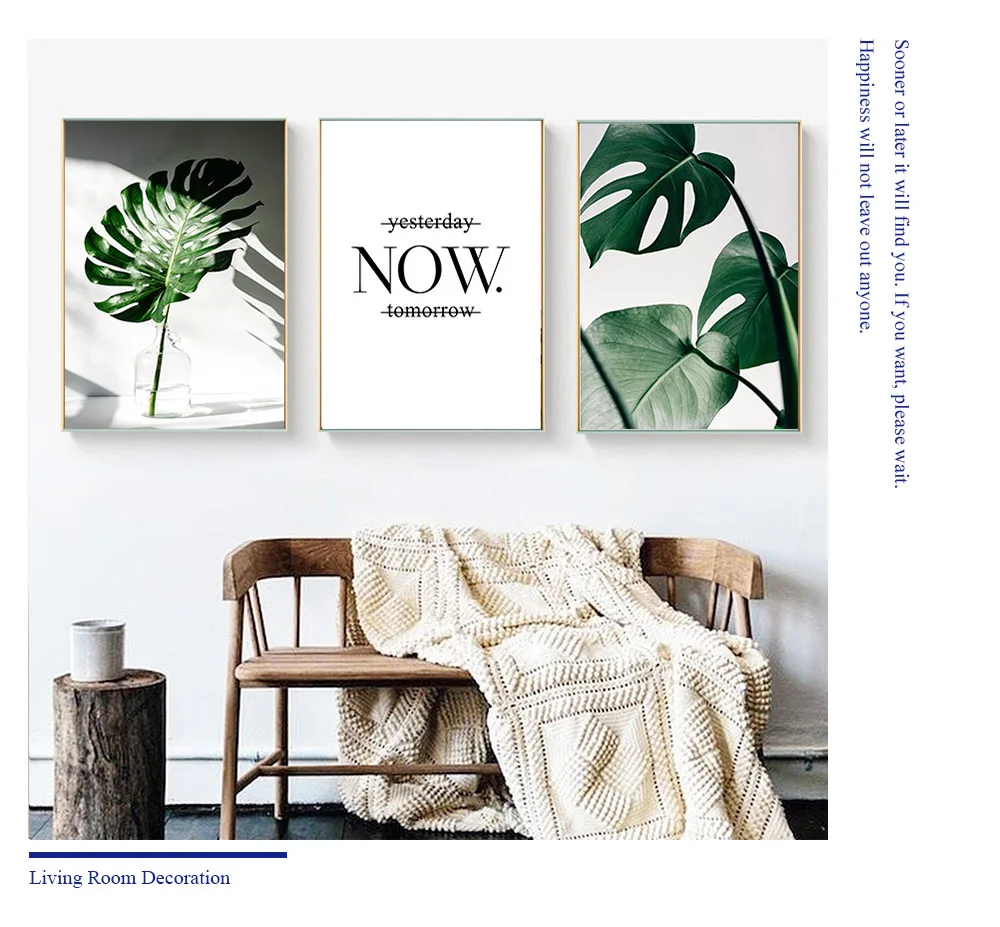 

Plant Leaves Canvas Poster Nordic Motivational Quotes Wall Art Print Painting Living Room Decor Decorative Picture Modern