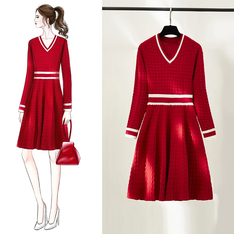 Женское вязаное платье трапеция повседневное облегающее свитер с длинным