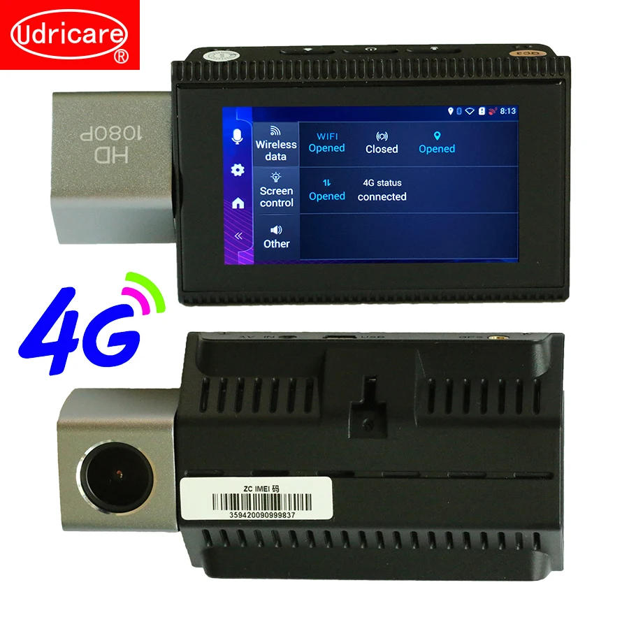Udricare 4G SIM-карта Android WiFi Bluetooth мини-DVR 4-дюймовый сенсорный экран дистанционный