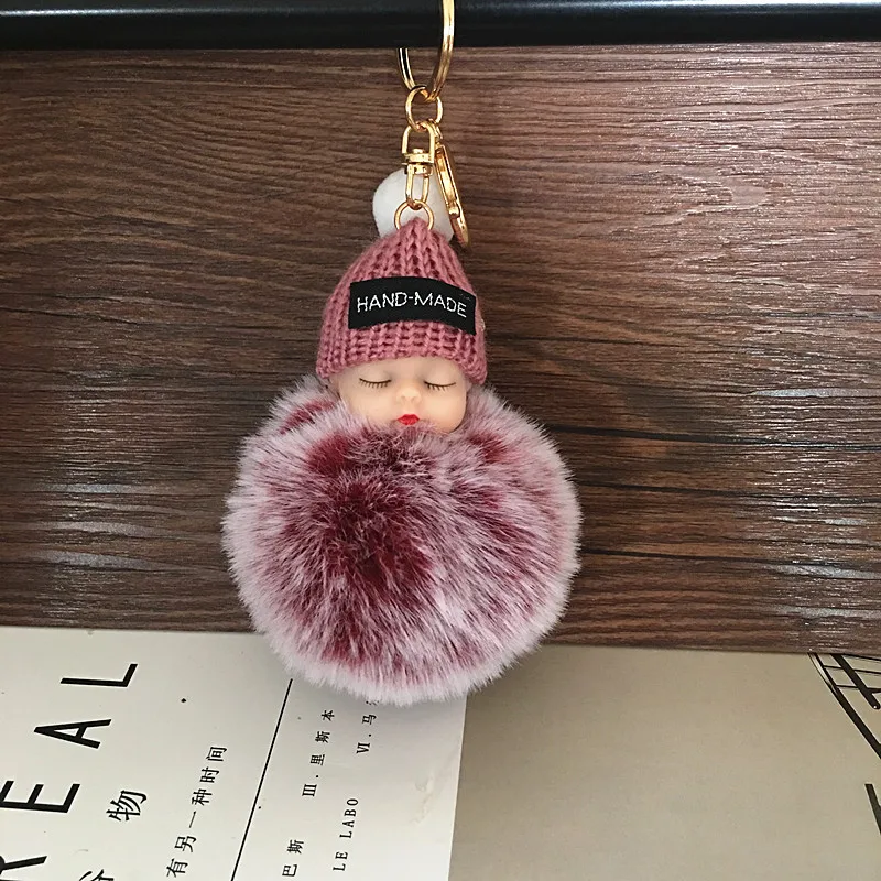 Fake Rabbit Fur Ball Sleeping Baby Doll Keychain Pompom Car Keyring Key Chain Women Holder Bag Pendant Jewelry | Игрушки и хобби