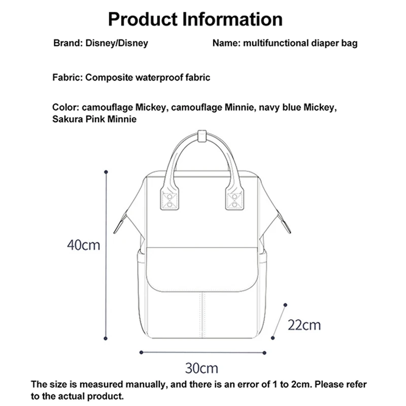 Fashion Disney Diaper Bag Baby Backpack Multifunctional Large Capacity Waterproof Travel Storage Free USB + Hook |