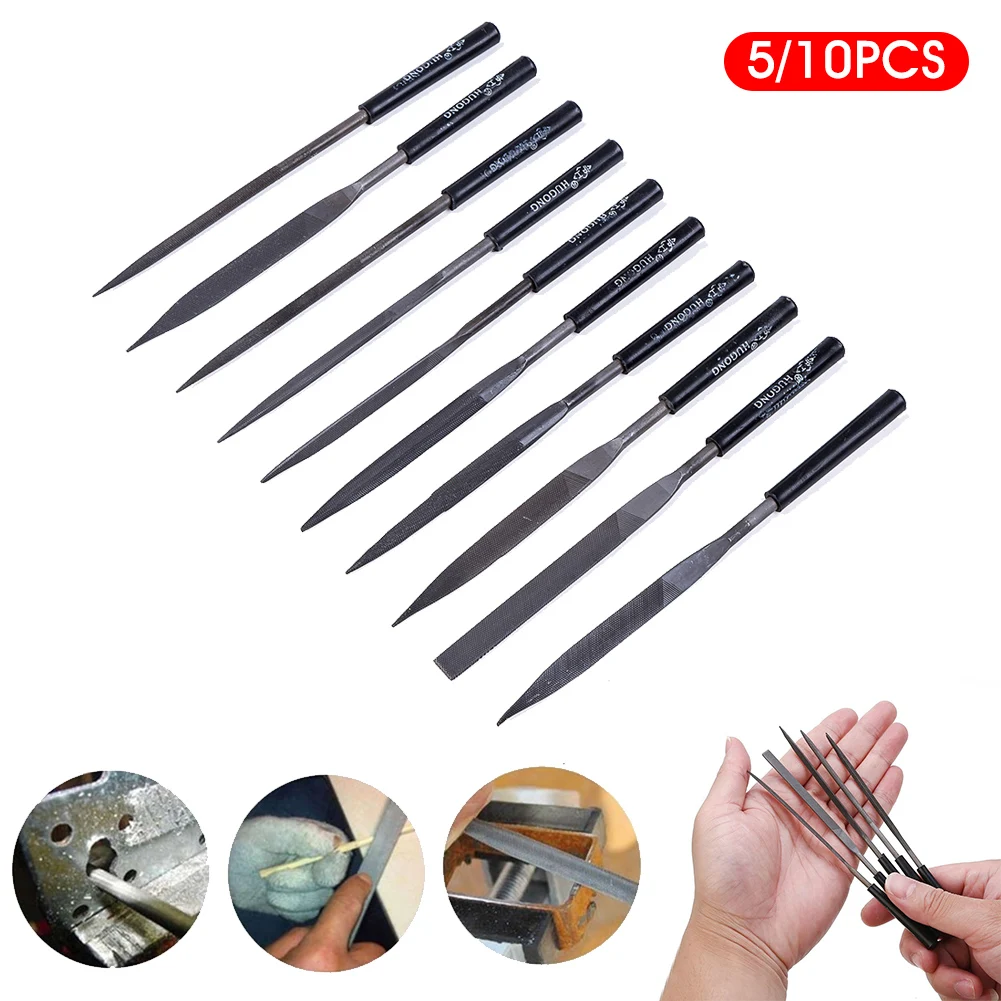 

5/10PCS Needle File Set High Strength Forged Bearing Steel with Handle Variety Shapes Needle Files for Glass Metal Ceramic Rock