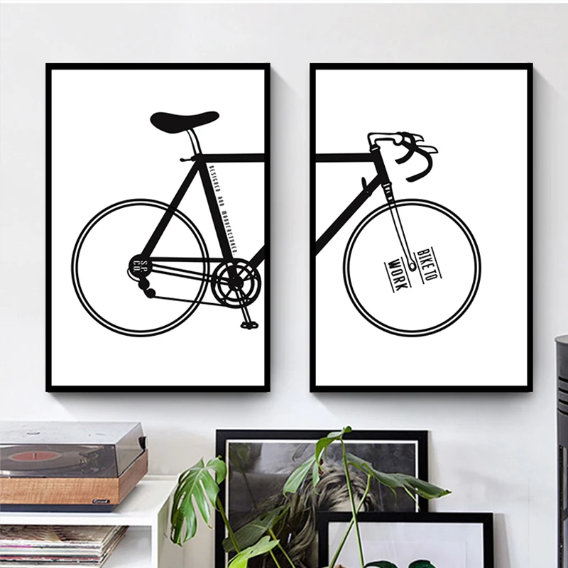 

Современный черный и белый велосипед Холст Картина HD печатный плакат скандинавские настенные картинки для гостиной домашний декор куадро ...