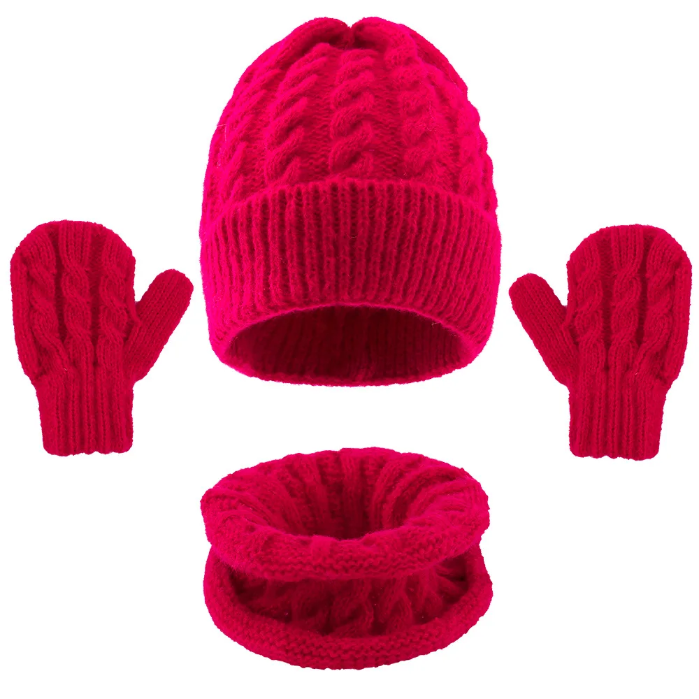 

Kids Winter Scarf, Hat & Glove Sets Girls And Boys Children Warm Caps Neckerchief Gloves 3PCS Knitting Yarn Cute Warm Beanies