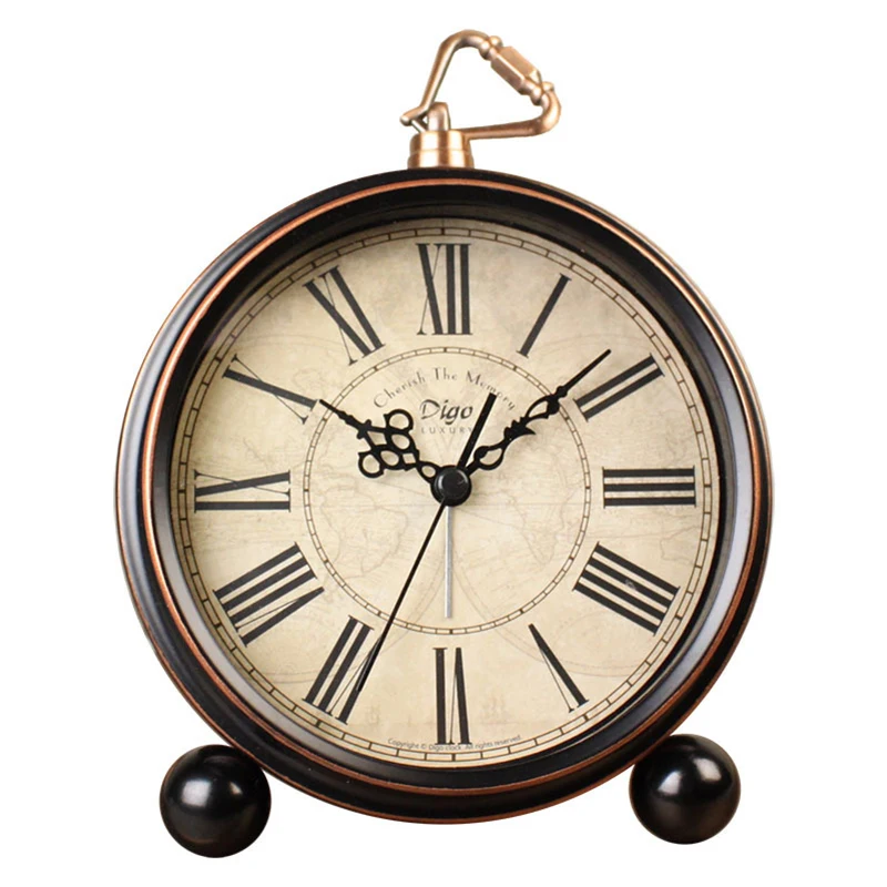 

Roman numeral Alarm Clock European Retro Metal Alarm Clock Bedside Mute Needle Table Clock Gets bed Ringing Bell Home decoration