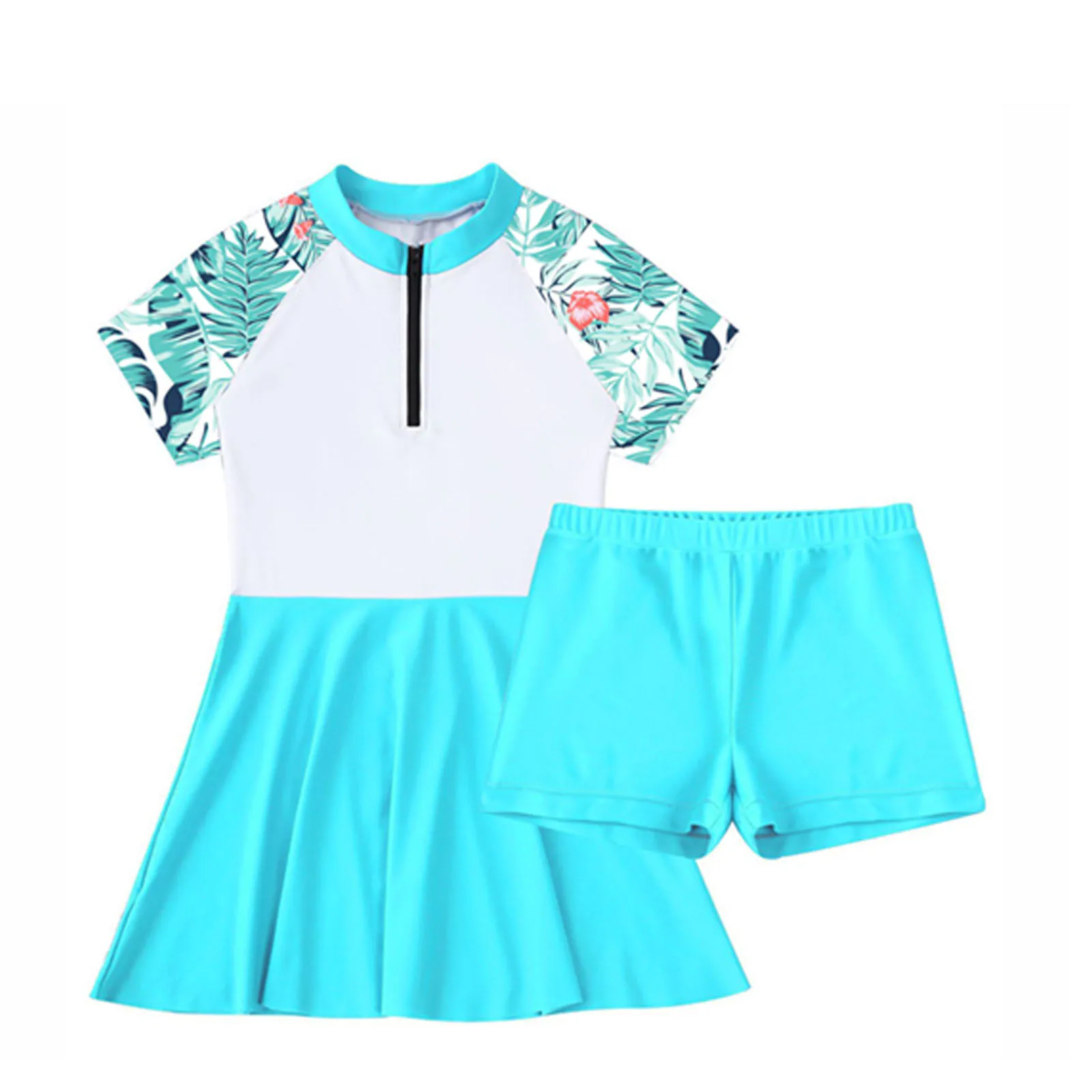 2 шт. детский купальник с коротким рукавом и молнией спереди до колена - купить по