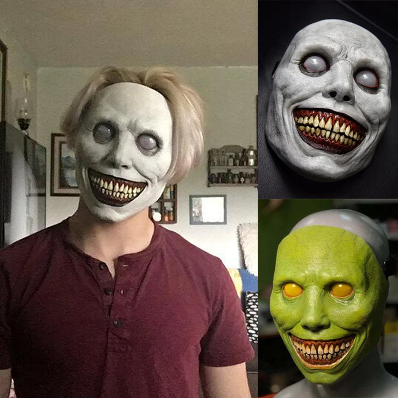 

1 шт., ужасная маска-головной убор на Хэллоуин, игрушка для косплея, латексная маска демона, Маскарад с белыми глазами, новинка 2022, реквизит, к...
