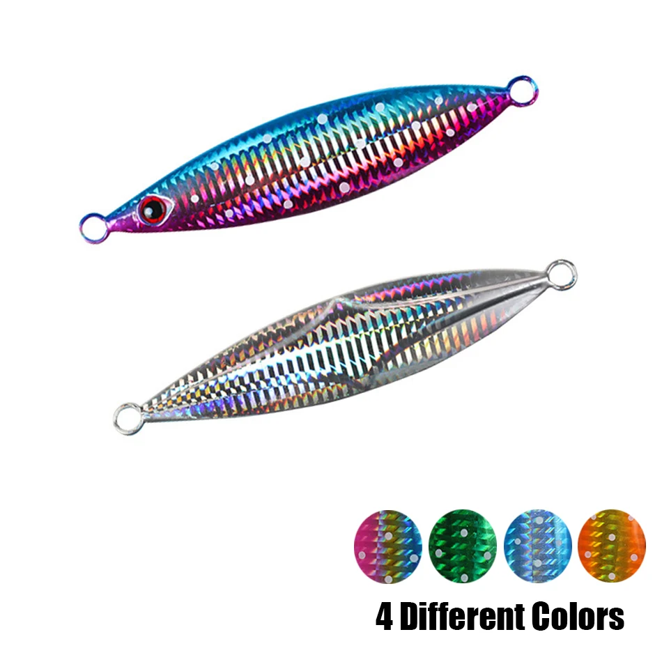 Metal Fishing Lure 4PCS Lead Jig 20g 40g 60g 3D Eyes Spoon Hard Artificial Bait Laser 4 Colors Wobbler Accessories | Спорт и