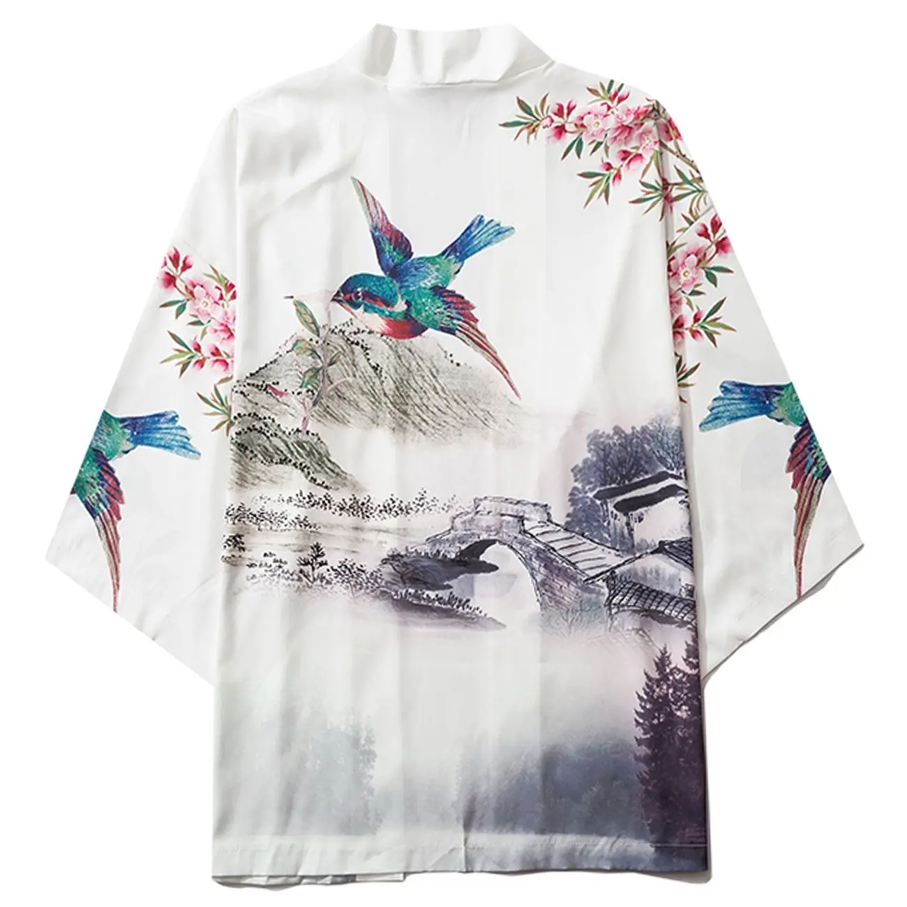 Японское кимоно в стиле Харадзюку рубашка с принтом летающих птиц летняя уличная