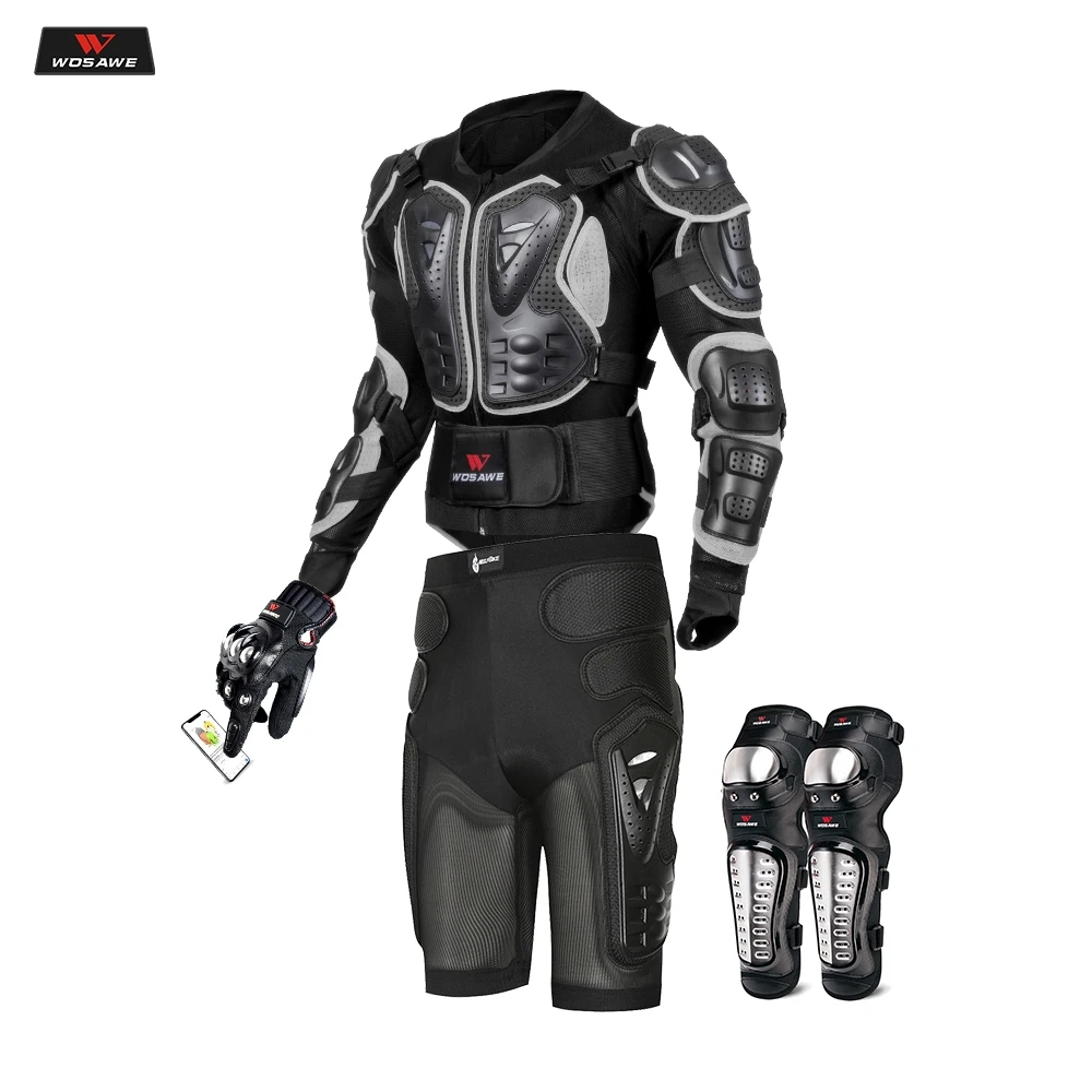 

Moto Motocross Racing Motorcycle Body Armor Protective Gear Motorcycle Jacket+Shorts Pants+Protection Knee Pads+Gloves Guard