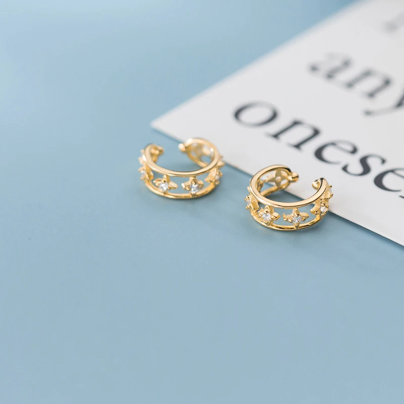 Золото Цвет корейский клип серьги с цирконием не проколотых ушей зажимы 925