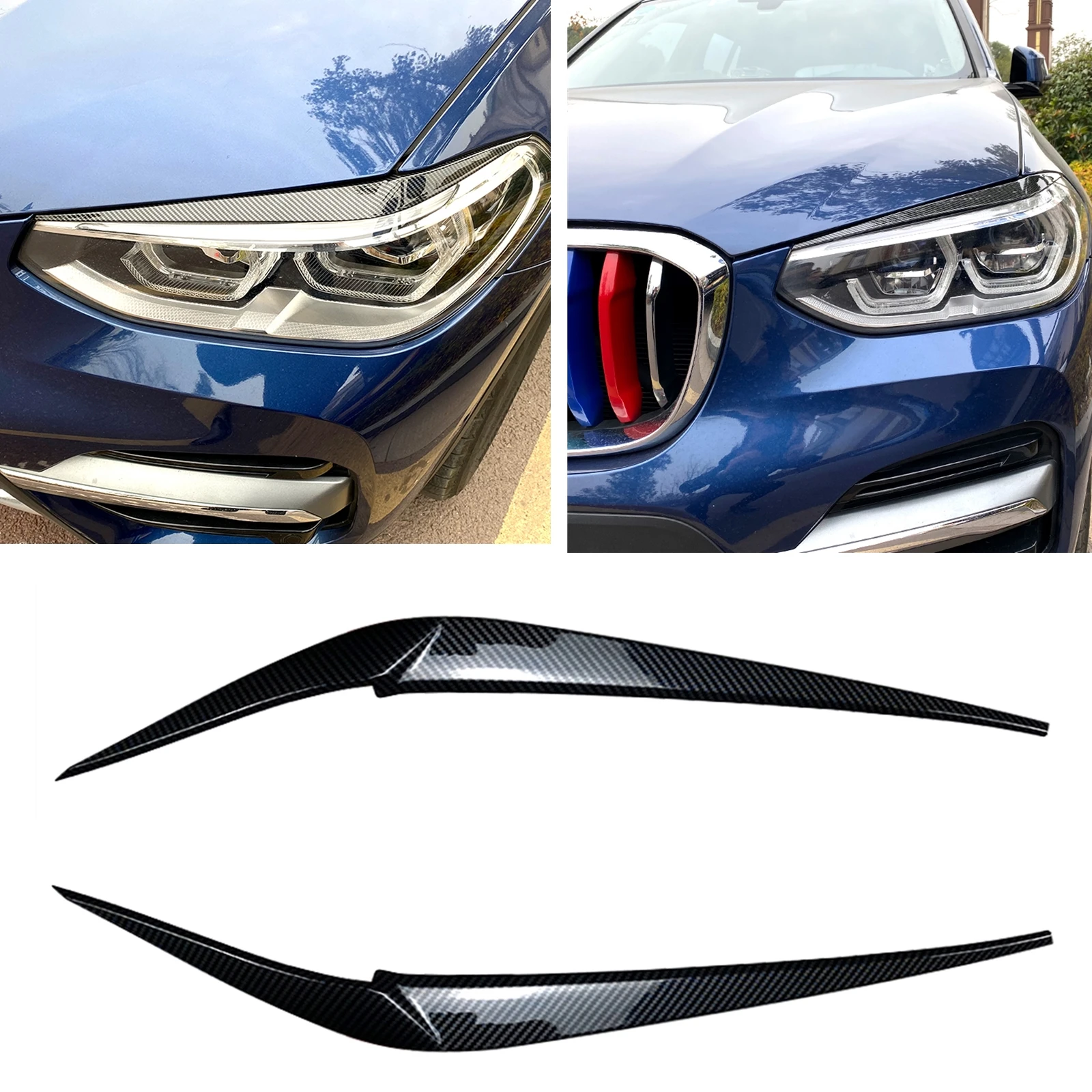 

Headlight Eyebrow For BMW X3 X4 G01 G02 2018-2022 Carbon Fiber Look/Gloss Black Headlamp Eyelid Front Head Light Lamp Cover Trim