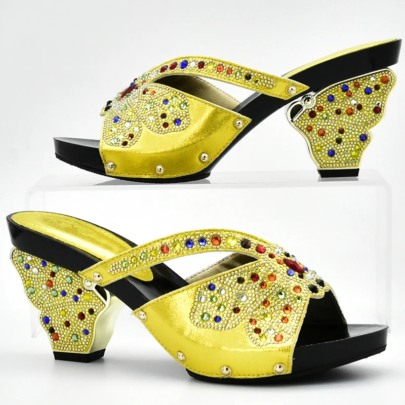 Новинка пикантные женские туфли Dsign желтого цвета вечерние свадебные украшенные