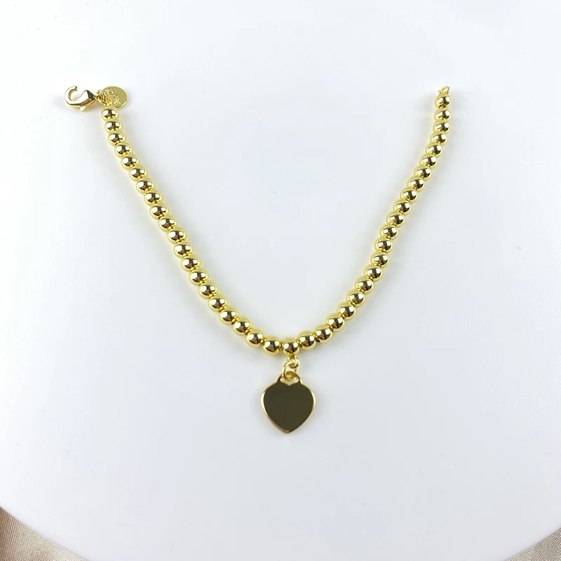 

100% Classic Silver S925 women's bracelet, fashionable gold 4mm Love Pendant Bead Chain, give girlfriend engagement gift