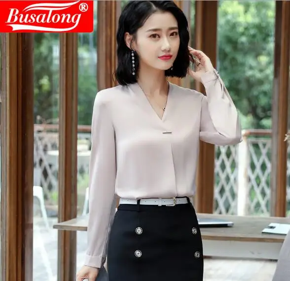 Белый светильник синий цвет модные сексуальные шифоновые блузки с v-образным