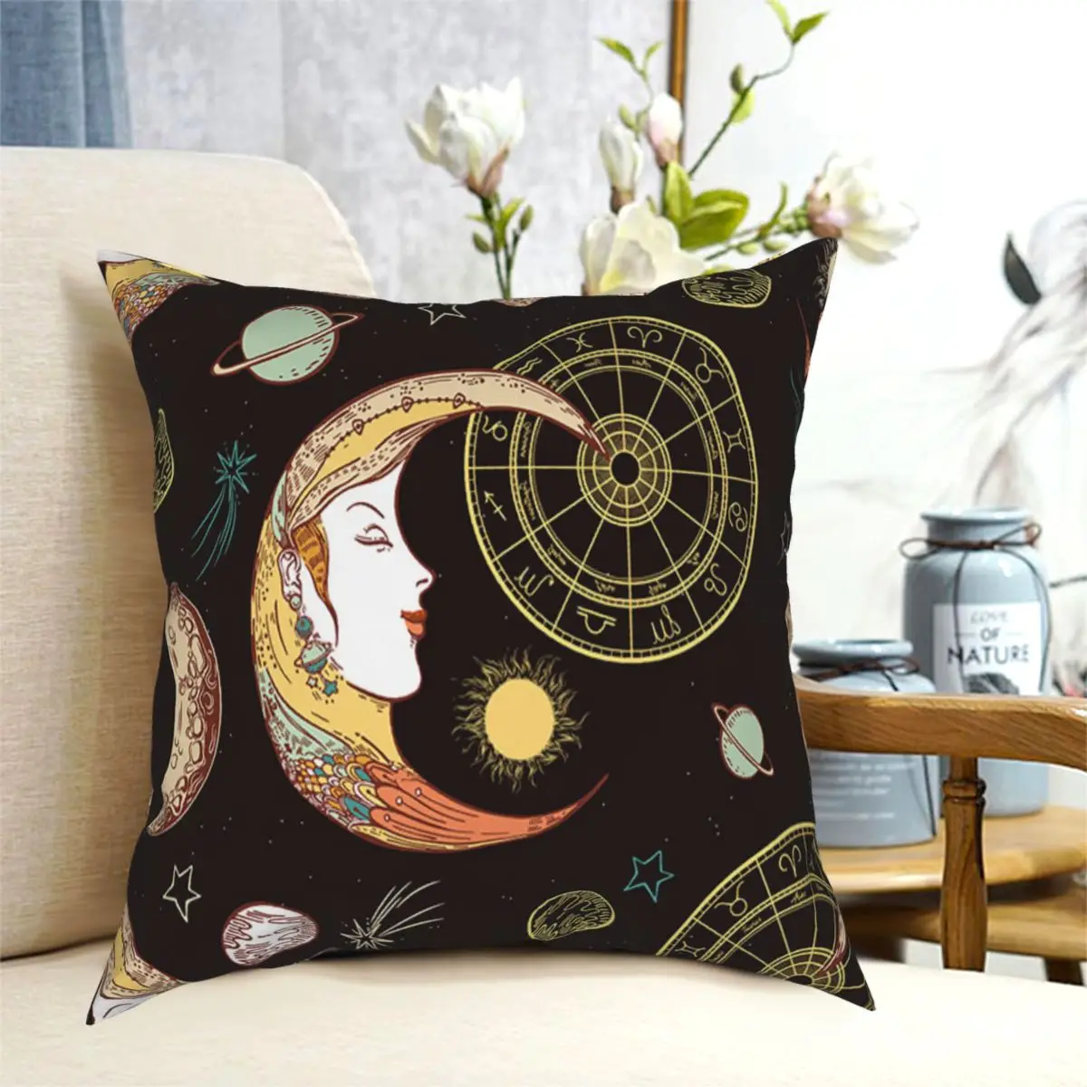 

Sun And Moon Art Throw Pillow Covers Decorative Cushion Cover for Sofa Bedroom Car Soft Decorative Durable Throw Pillowcases